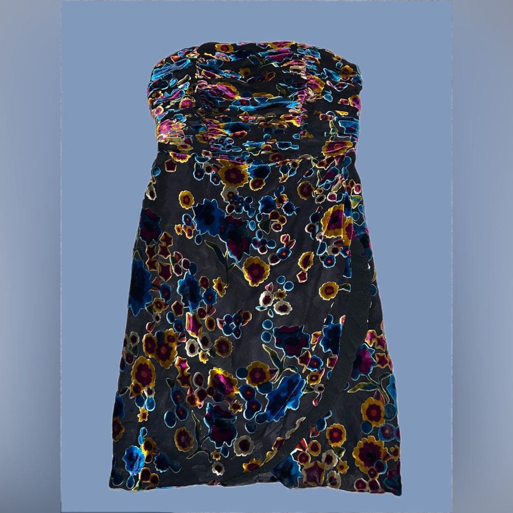 Vintage Juicy Couture black devoré velvet floral strapless dress